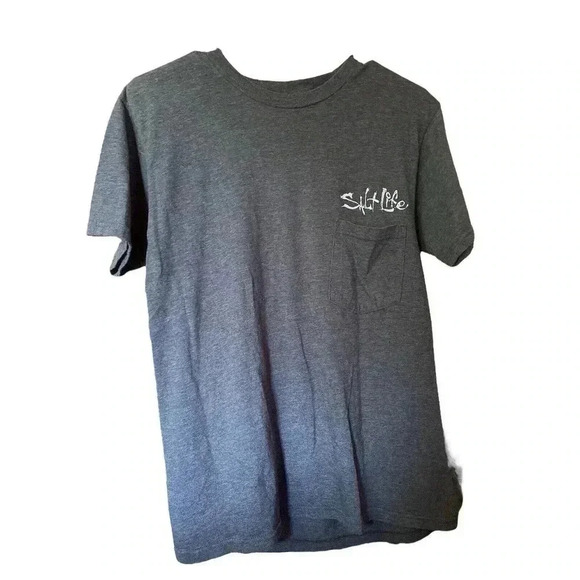 SALT LIFE SIZE SMALL BLACK TEE WITH POCKET W/GRAPHIC ON BACK - Picture 1 of 2